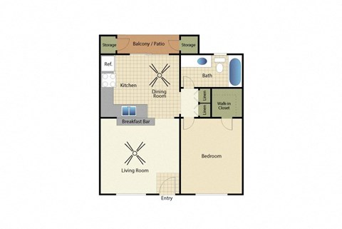 One bedroom one bath apartment floorplan